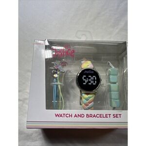 Justice FlashingLCD 4pc Watch Set w/ Matching Braided Strap & Butterfly Bracelet